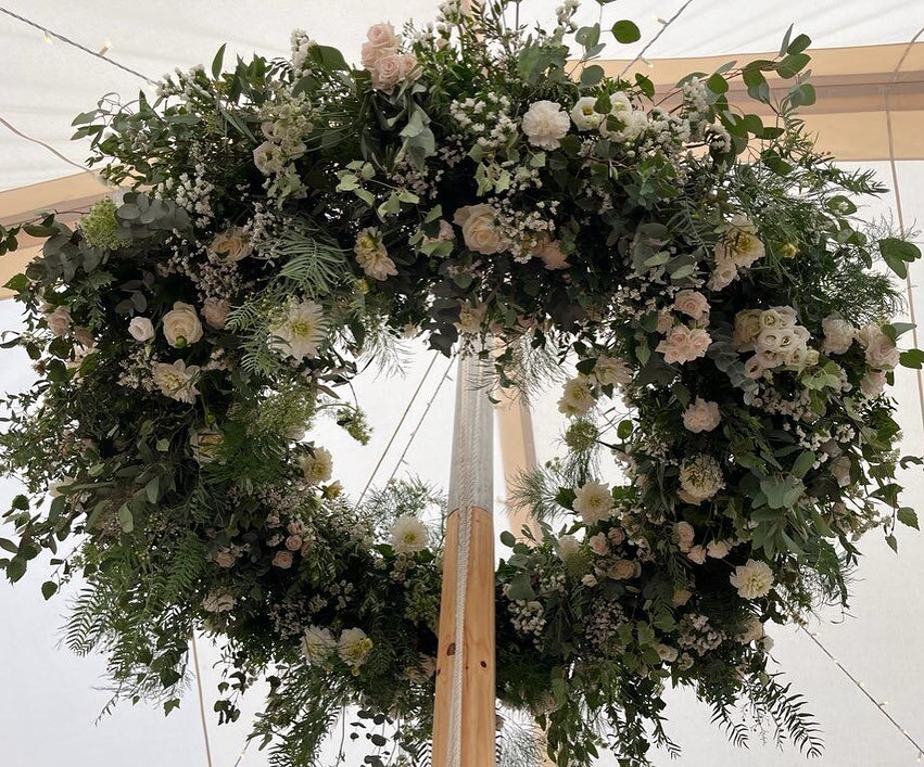 More floral hoops of dreams! Loved creating this one in all whites and greens for Milly &amp; Dom last month #floralhoop #marqueeweddings