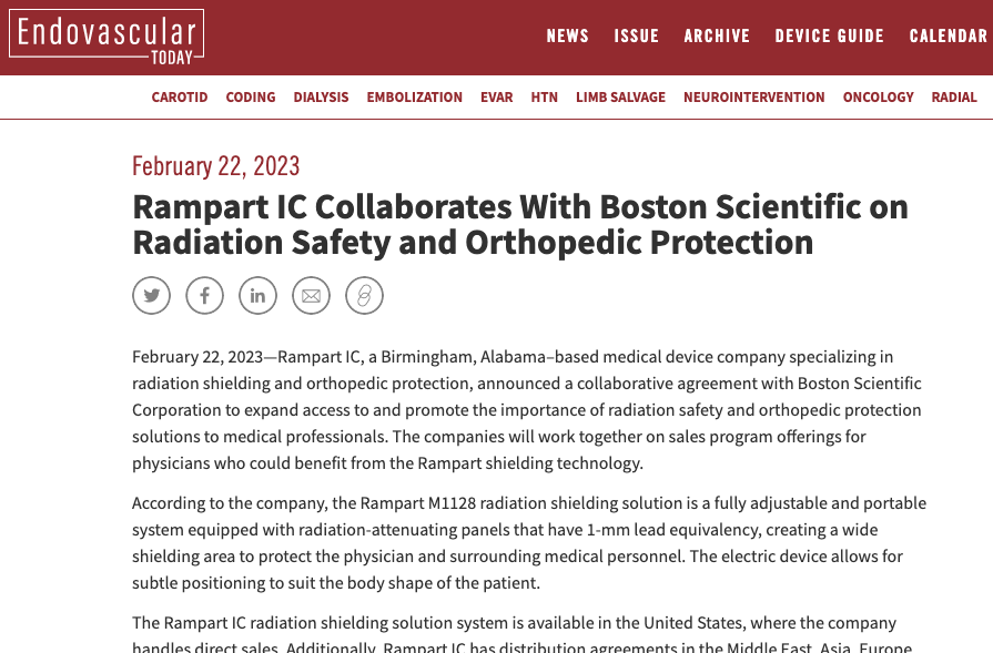 RAMPARTic Announces Collaboration With Boston Scientific Corporation to Expand Access to Radiation Safety and Orthopedic Protection