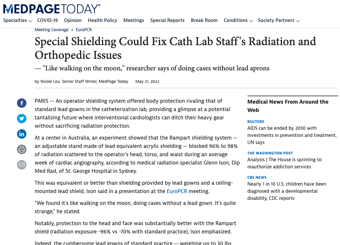 MedPage Today: Special Shielding Could Fix Cath Lab Staff's Radiation and Orthopedic Issues