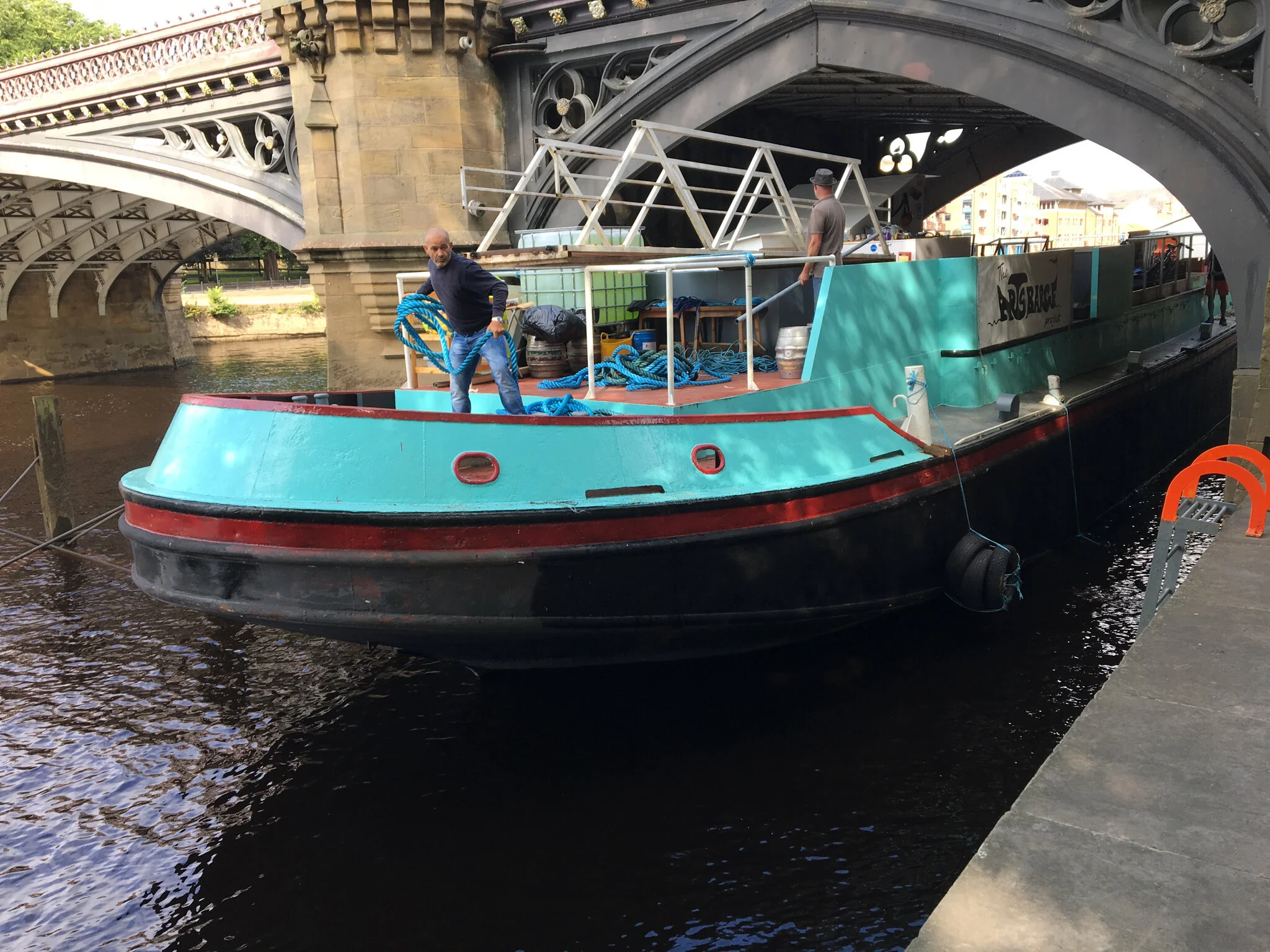  Riverside Festival is over and the Arts Barge is pulled into Foss Basin for the winter under the expert guidance of Karl Acaster 