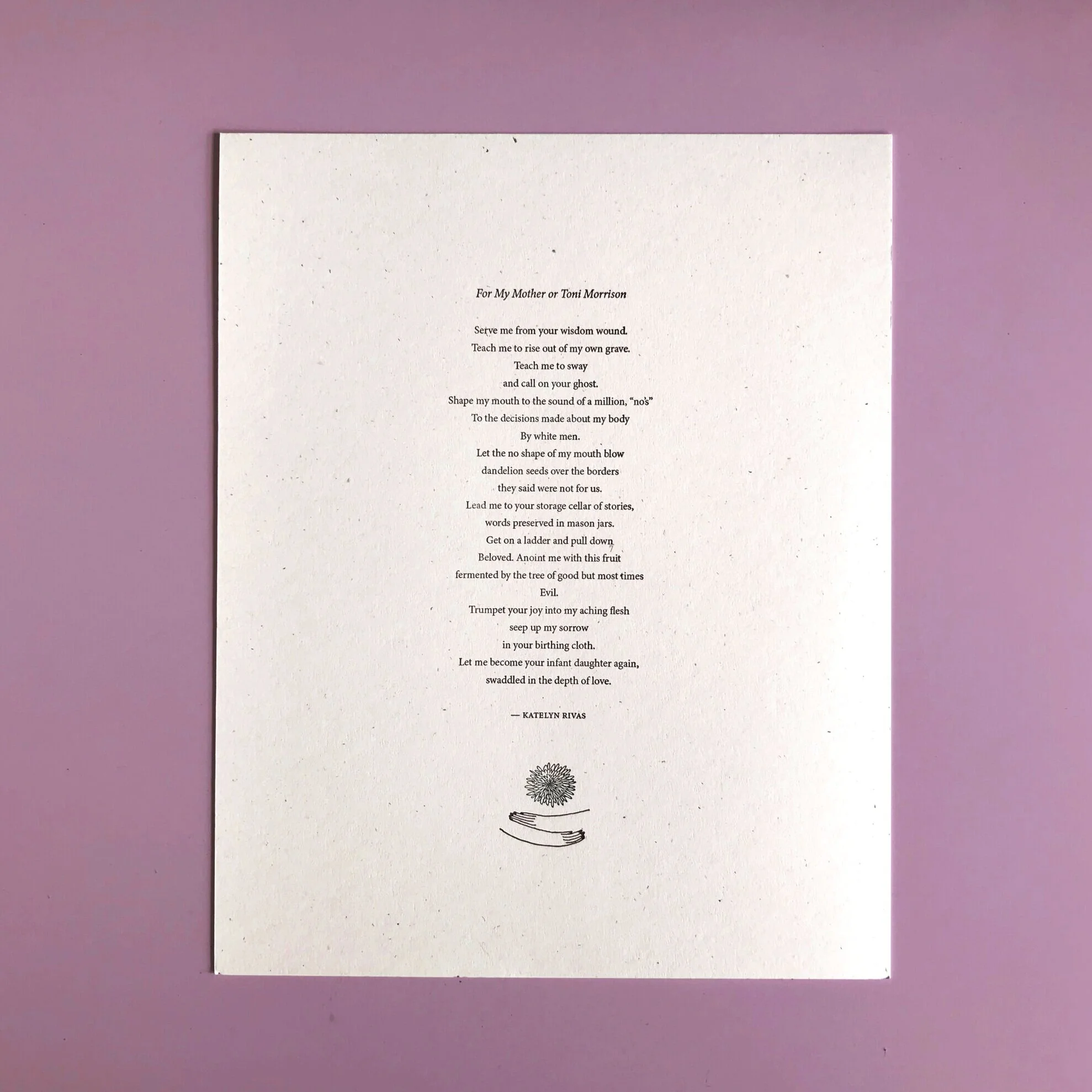 For My Mother or Toni Morrison Print