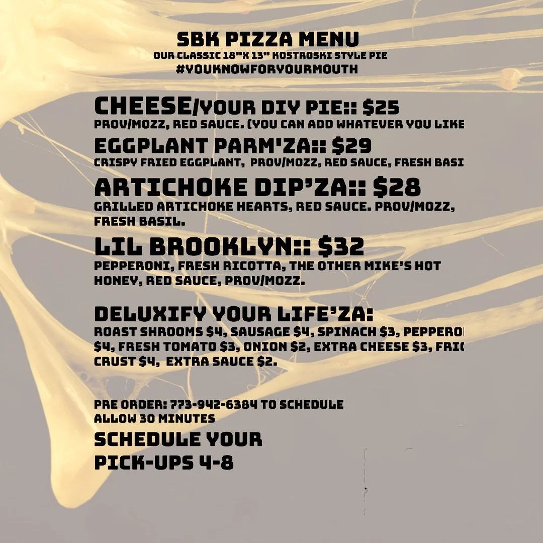 It's never too early to draft pizza plans and in our case, the sooner the better.  Lock yours in now for later.  Dine-in or pick-up between 4p and 8p every Friday till they are gone.  Many ask why we sell out, the answer is it takes  2 days to make o