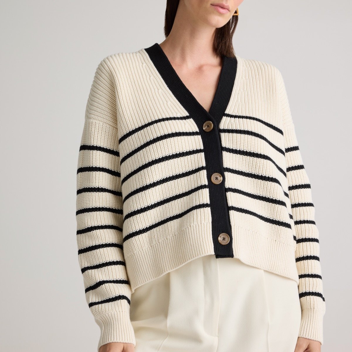 Quince 100% Organic Cotton Fisherman Boxy Cropped Cardigan