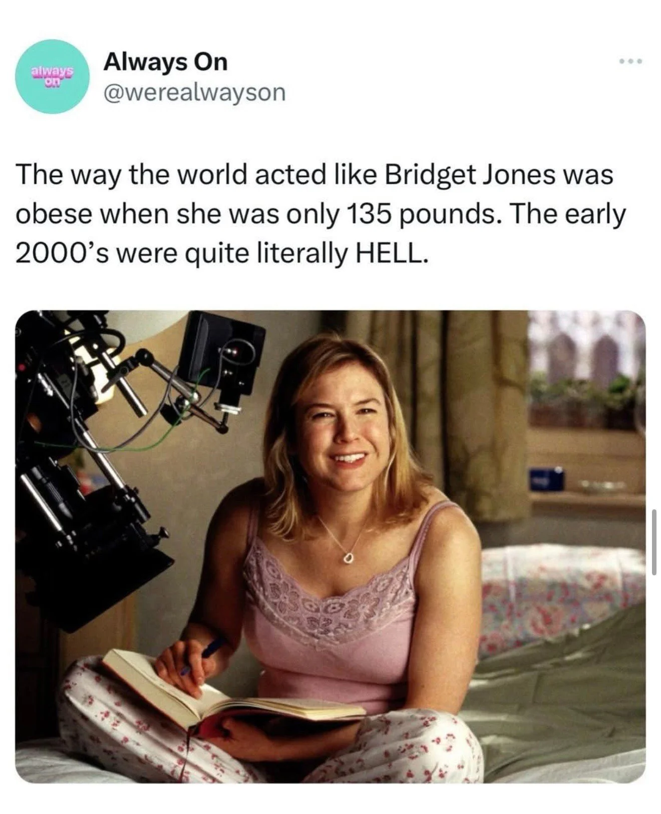 Bridget Jones, wanton sex goddess. 

#LetsTalkCandidly
Via @werealwayson
