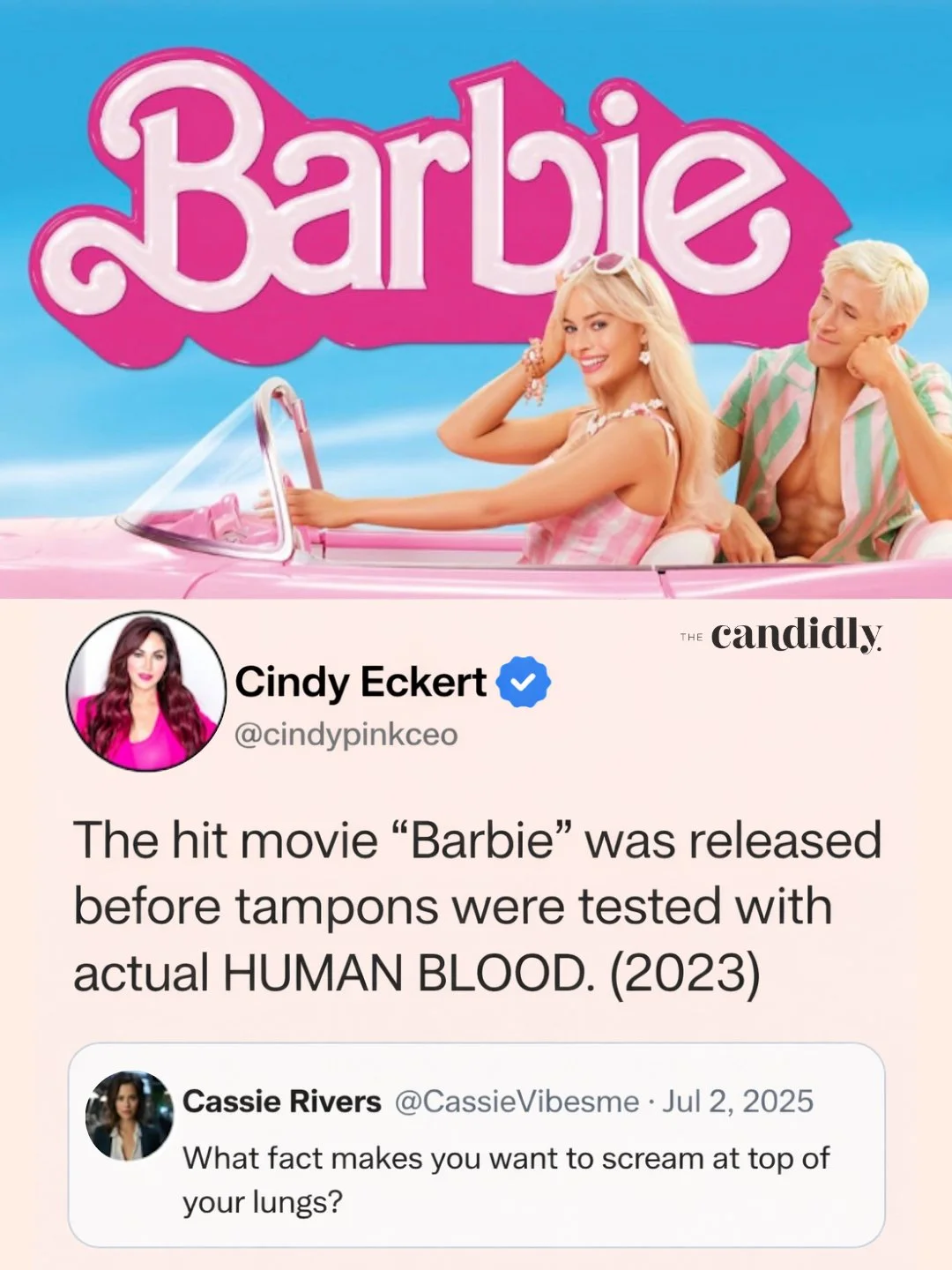 Tampons were invented in the 1930s. Enjoy your weekend. 

#LetsTalkCandidly
Via @cindypinkceo