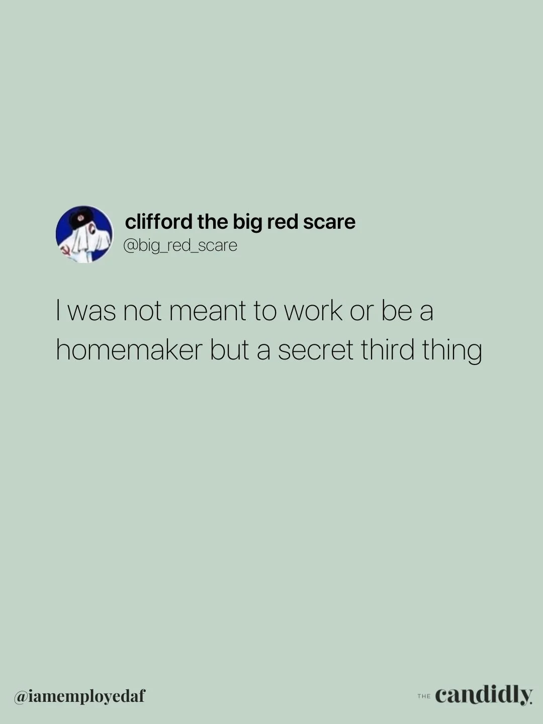 Potentially gardener/bread baker/cultural critic, but with absolutely no expectations and all 3 pursuits would be enjoyed by others only at our whim and yet we are somehow lavished with constant praise and accolades. 

#LetsTalkCandidly
Via @iamemplo