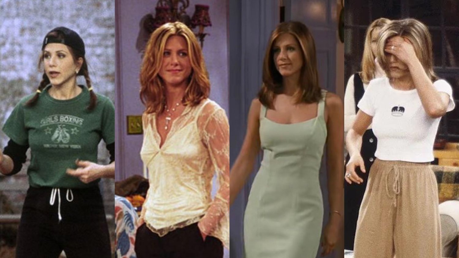 Rachel Green wearing iconic and trendy outfits in Friends