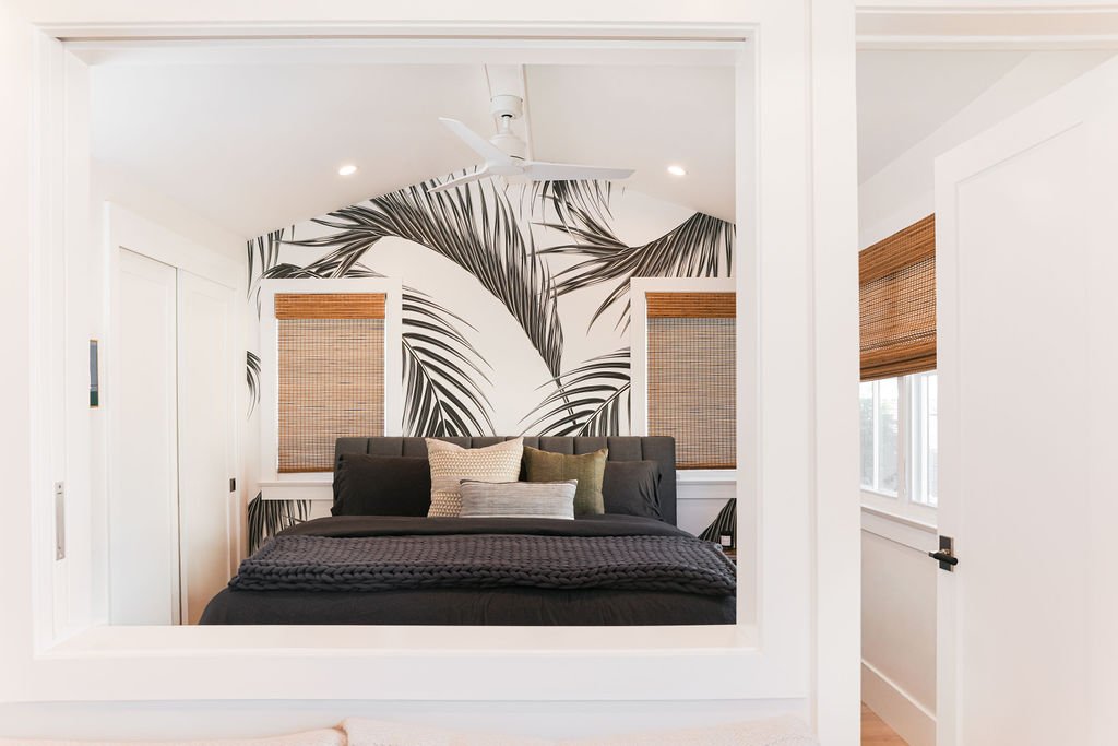 Side shot of Bedroom with Palm Wallcovering