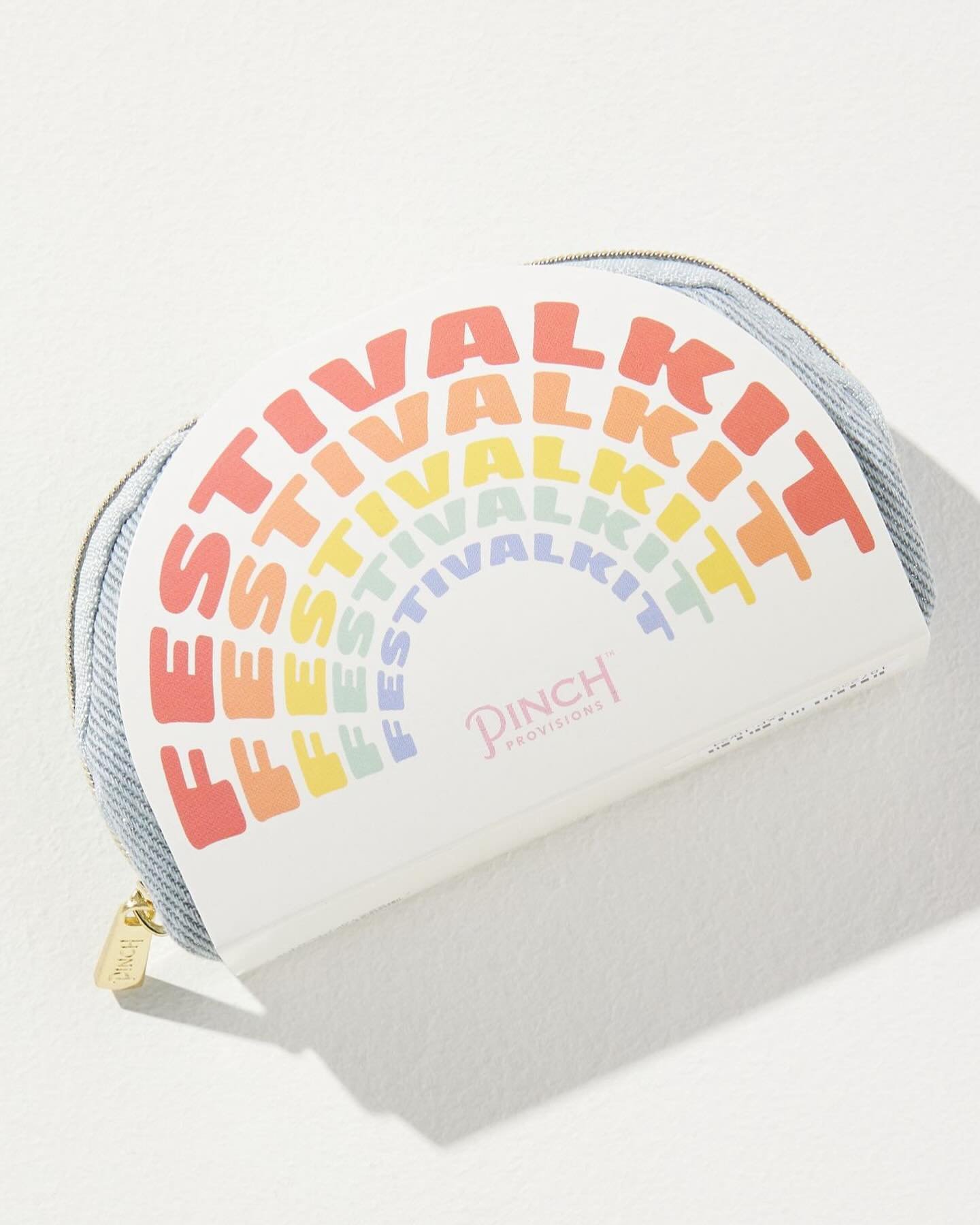 FESTIE BESTIES, we&rsquo;ve got you covered! Stash this 12-piece Festival Kit by Pinch Provisions in your belt bag and focus on what matters: the music, the dancing and the fun. The slim demin pouchette is full of fest aid essentials! 

🌈 Includes b