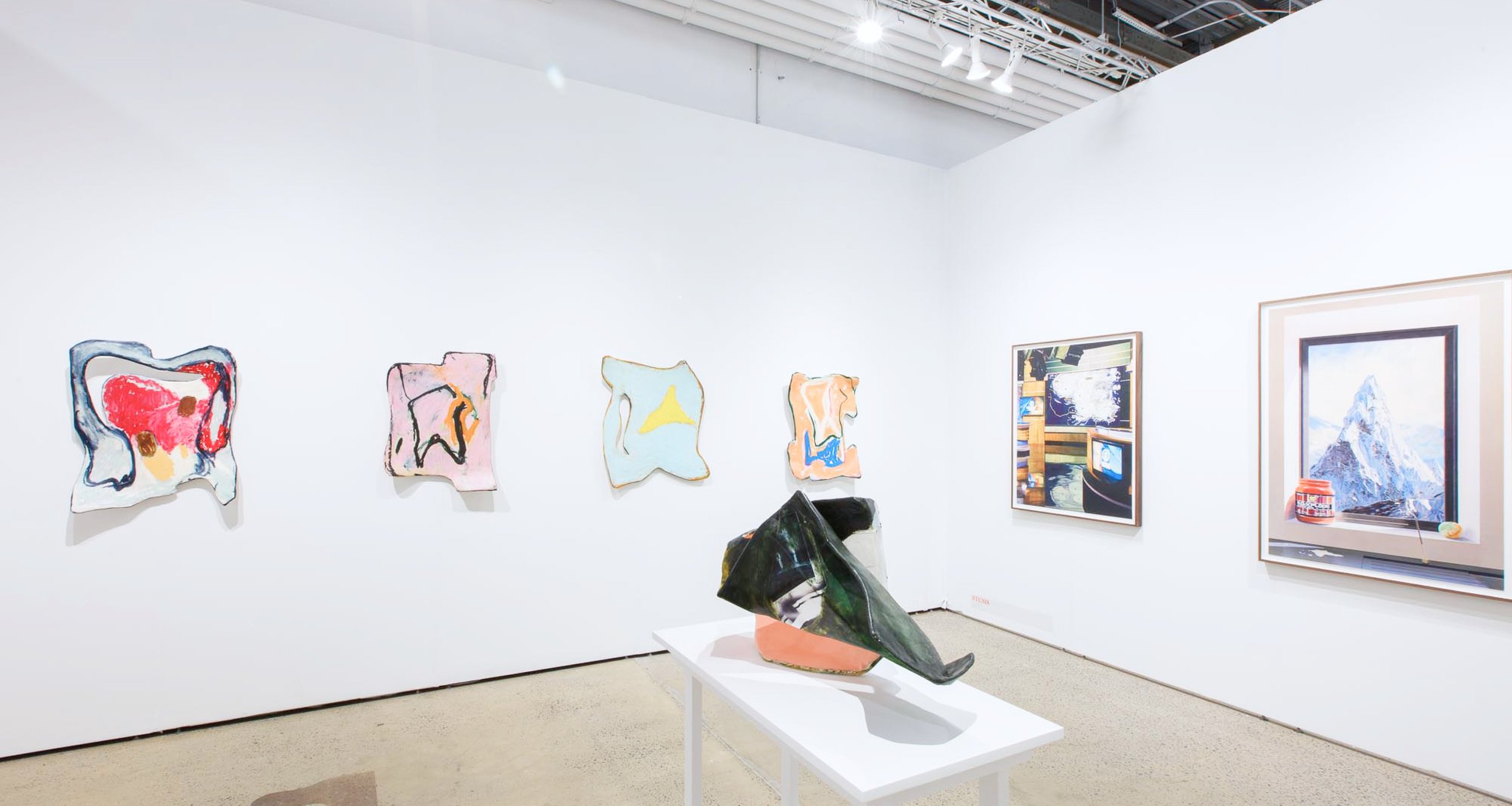  Installation view of works by Ernesto Burgos with Ross+Kramer (New York, NY &amp; East Hampton, NY) and works by Tristram Lansdowne with STEMS (Ghent, Belgium) space at Future Fair. © David Willems Photography 