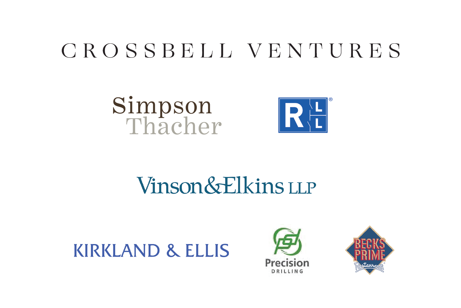 Crossbell Ventures—Title Sponsor Simpson Thacher & Bartlett LLP—Hearts Who Need Homes Sponsor Renters Legal Liability—Beverage Cart Sponsor Vincent and Elkins—Ball Sponsor Kirkland & Ellis—Hole-in-one Sponsor Precision Drilling—Hole-in-one Sponsor Beck’s Prime—Lunch Sponsor