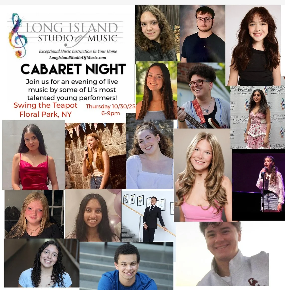 We are so excited to showcase some of LI’s most talented young singers & musicians at @swingtheteapot in Floral Park- Thursday- October 30, 2025 at 6pm! We will be LIVE on IG & FB as well!