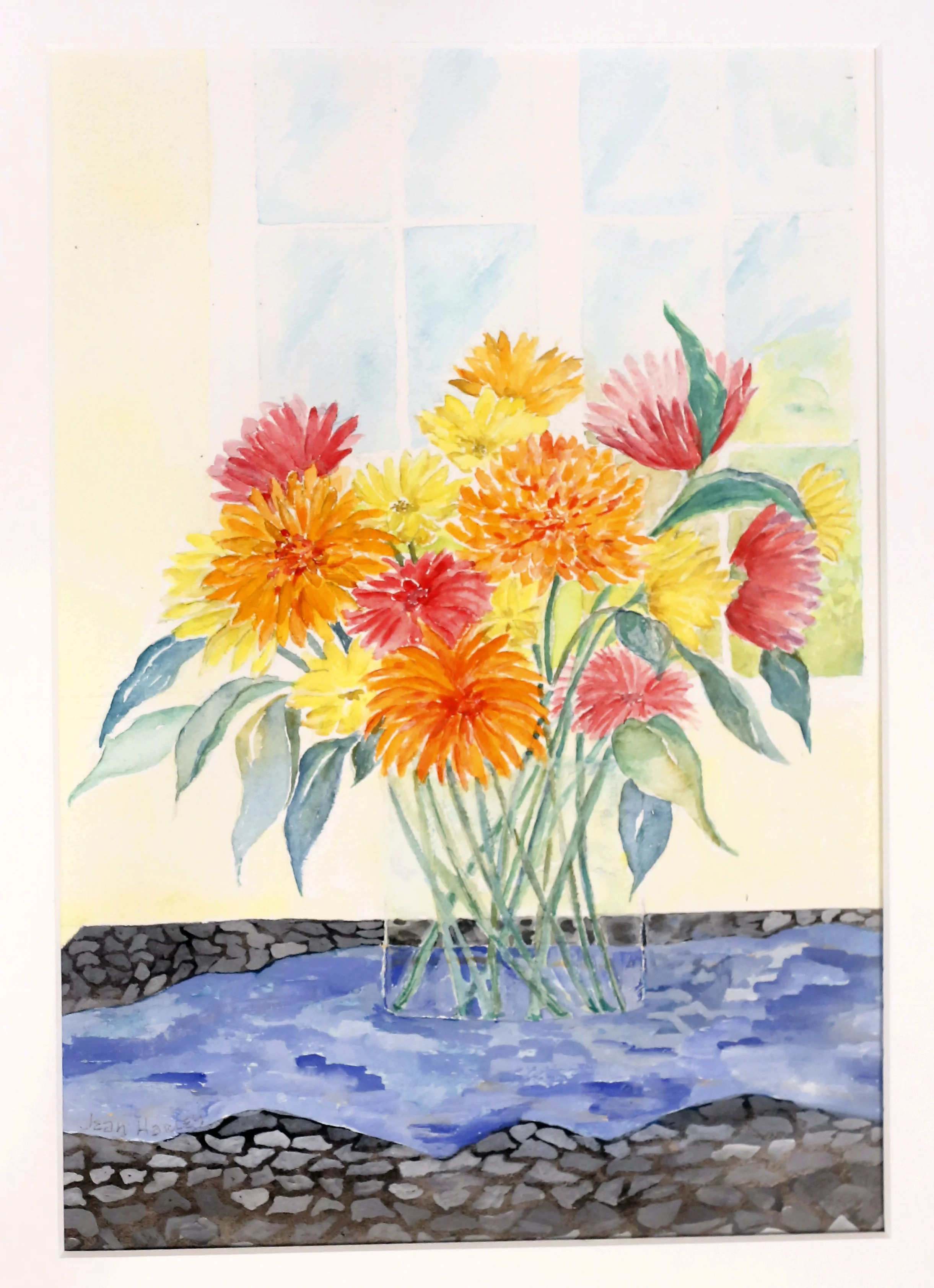 Flowers On Black Mosaic Table  9 x 13