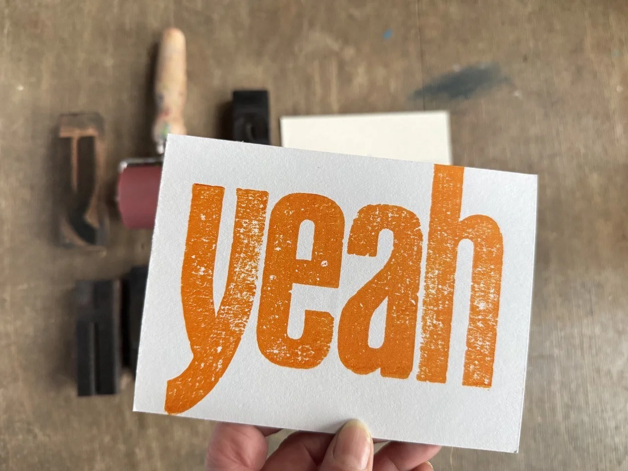 Letterpress Grußkarte yeah