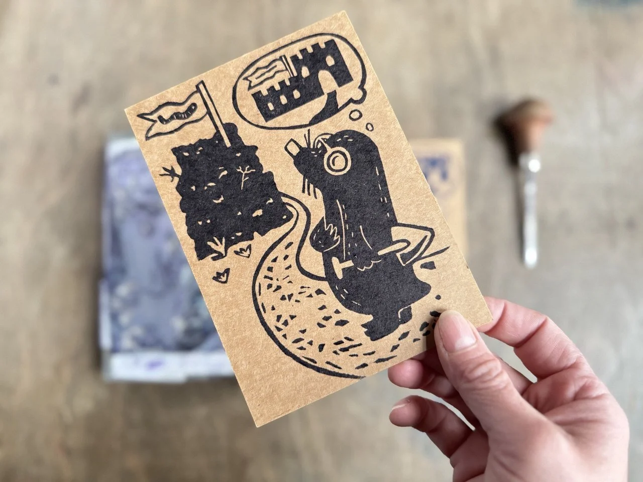 Linoldruck Grußkarte TRÄUMER