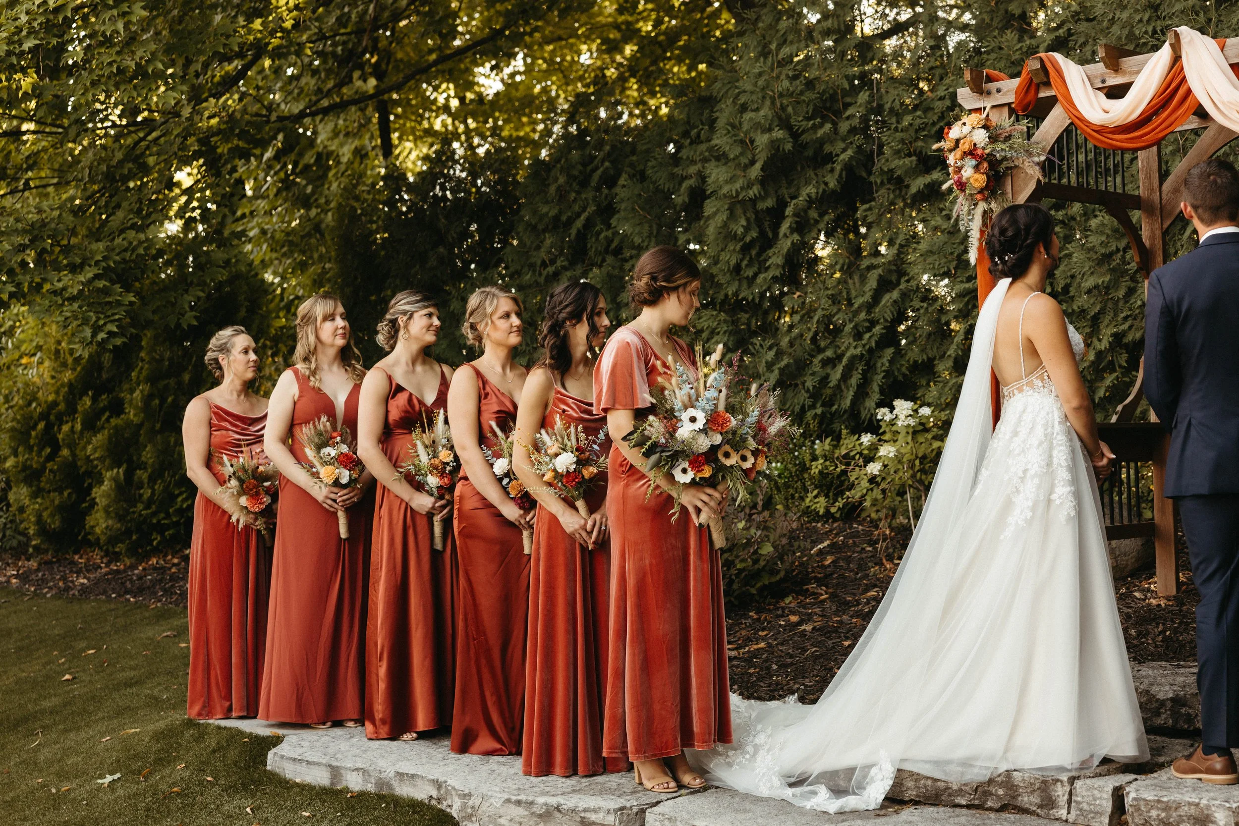 friday wedding, outdoor ceremony, bridesmaids, terrace 167, milwaukee venue, wedding ceremony