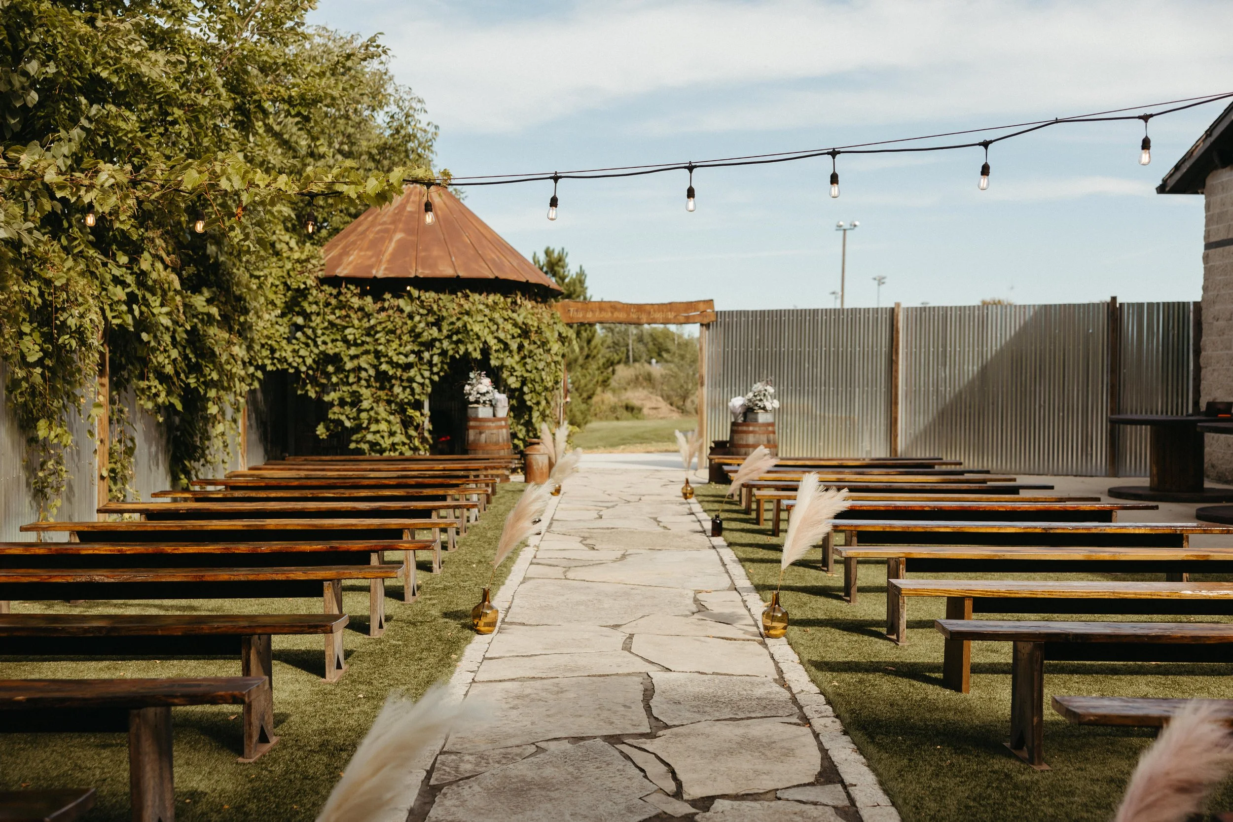 outdoor ceremony area, friday wedding, wedding ceremony, wedding planning, terrace 167, milwaukee venue, bride and groom, outdoor wedding area