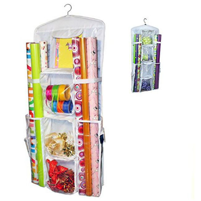 Amazon: Double-Sided Hanging Gift Wrap Organizer Storage Bag,Wrapping Paper Storage Holder(White)