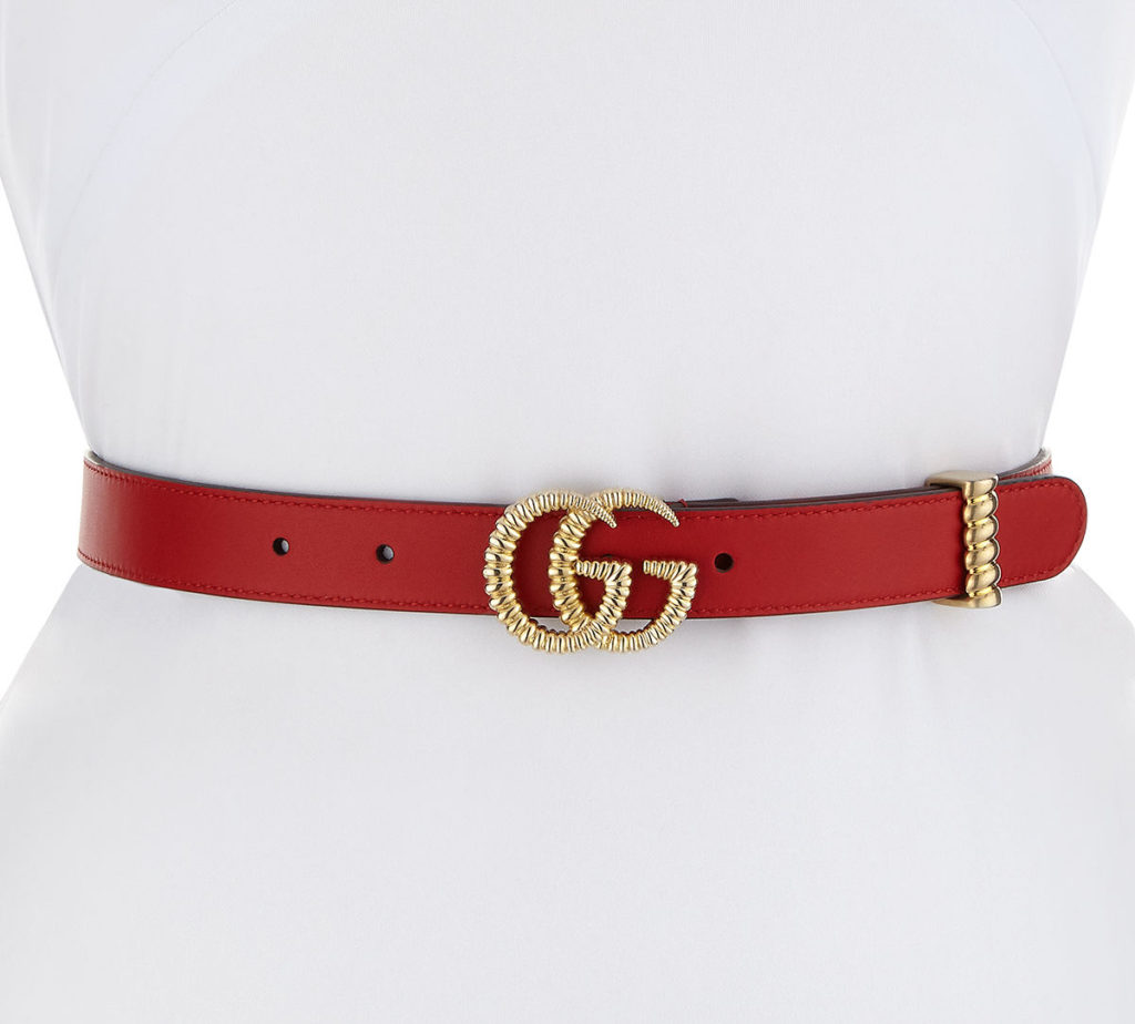 MOON LEATHER 1” RED GUCCI BELT WITH TEXTURED BUCKLE 