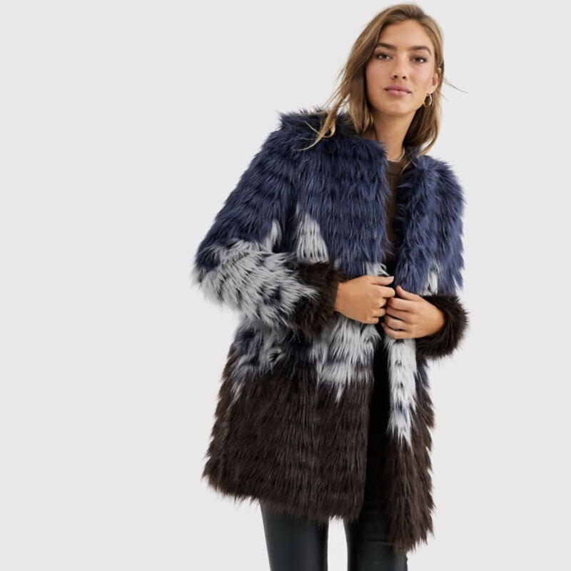 Urbancode faux fur coat in tri colour