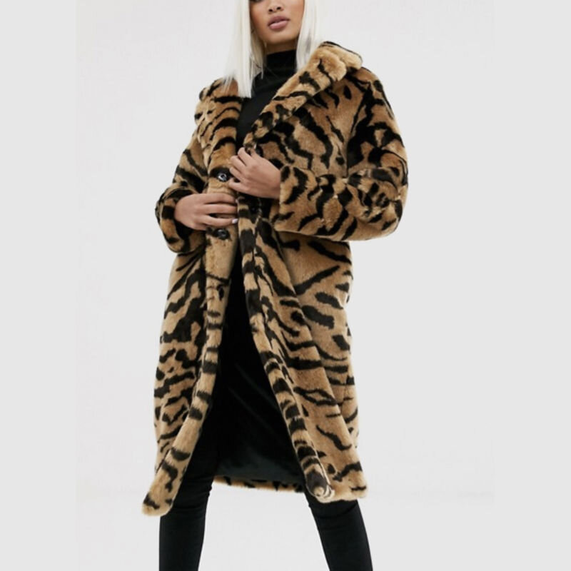 ASOS DESIGN tiger faux fur longline coat
