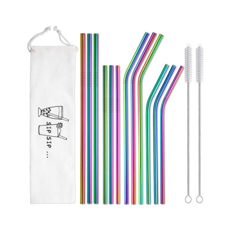 Hiware Reusable Rainbow Color Metal Straws