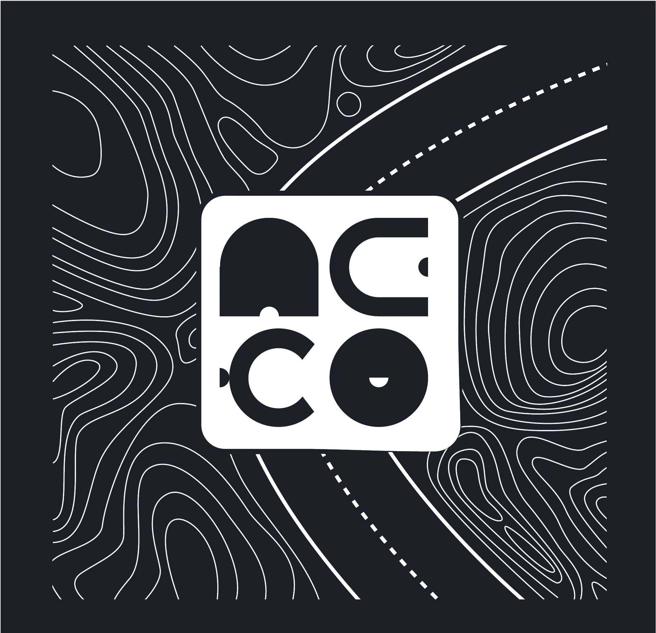 Logo NEKO en lettres stylisées noir sur un carré arrondis blanc.  Le background est fait de lignes de carte topographique