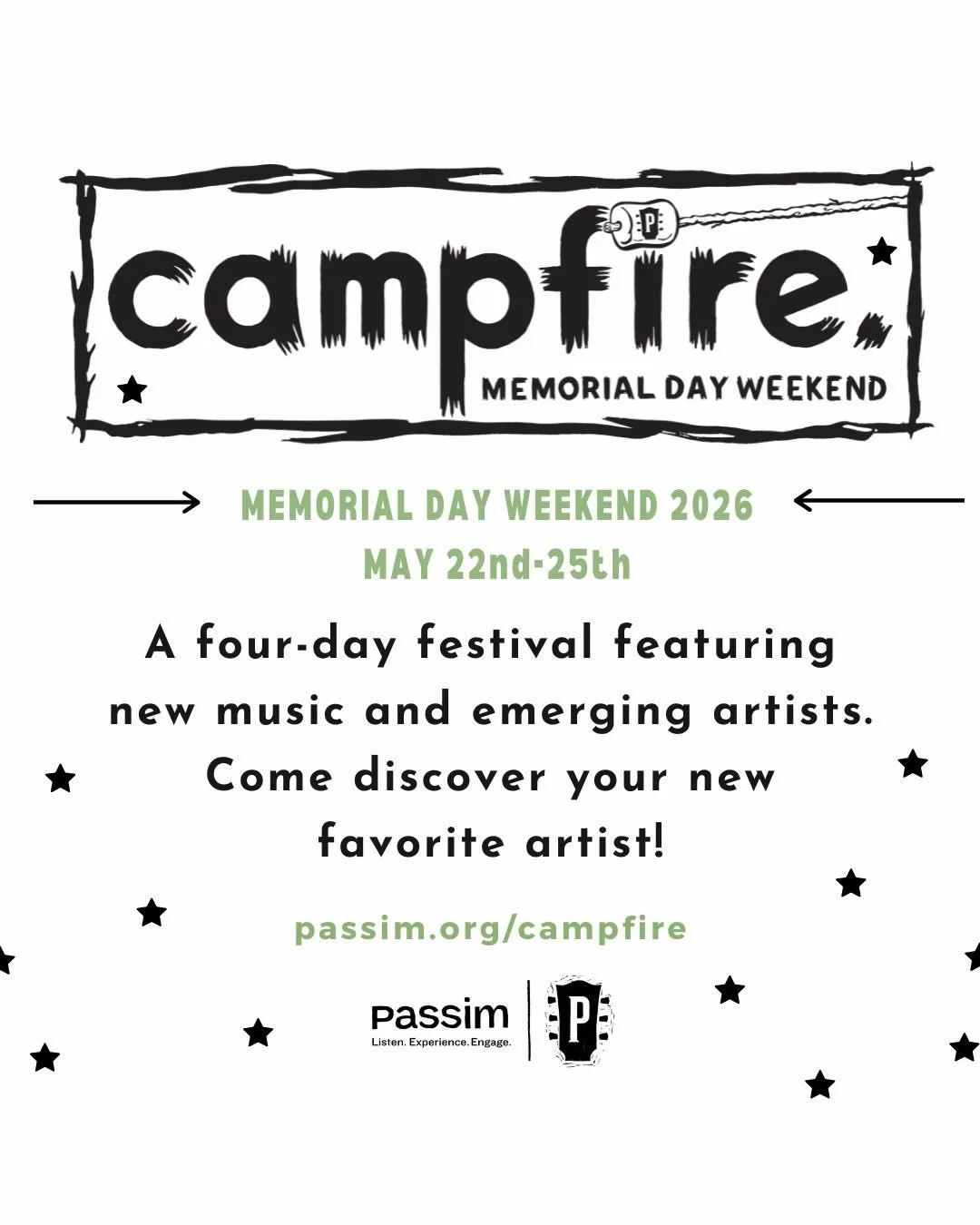 ONE WEEK! We&rsquo;re very excited to be making a return to the Passim stage for their annual Campfire Festival. We&rsquo;ll be closing out the night on the 23rd!

A festival ticket allows you to enjoy music ALL WEEKEND long. Or grab a Saturday ticke