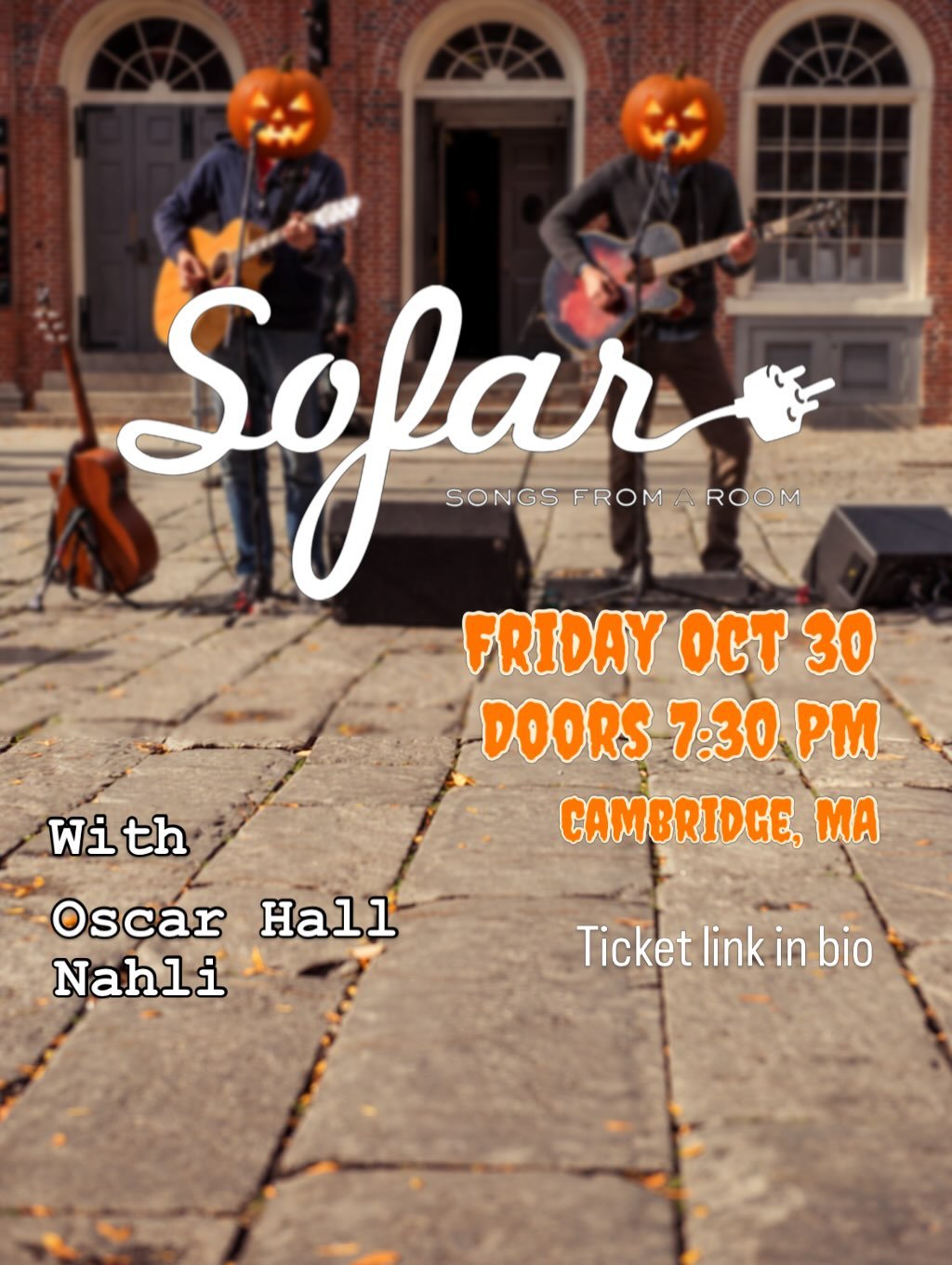 Excited to return for another show with SoFar Sounds. It&rsquo;s Halloween Eve so feel free to dress appropriately 🎃.

We&rsquo;ll be sharing the stage with&hellip;
@oscarhallii 
@thisisnahli