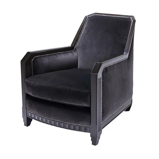 Rhoads Ebony Silk Velvet Art Deco Lounger