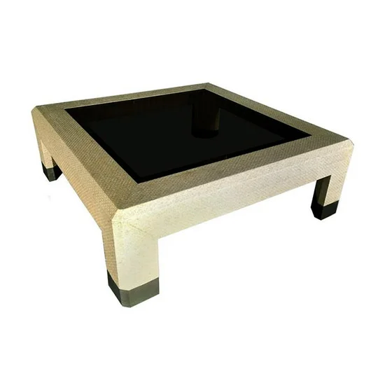 Van Horn Lacquered Grasscloth Coffee Table Hollywood Regency