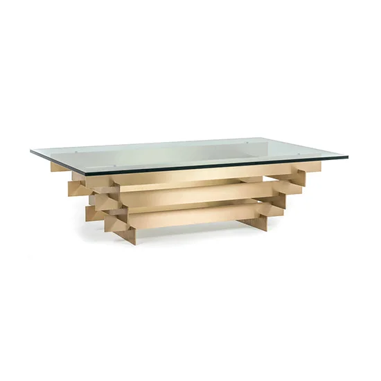 David Hicks Grand Tower Bushed Solid Brass Open Design Coffee Table