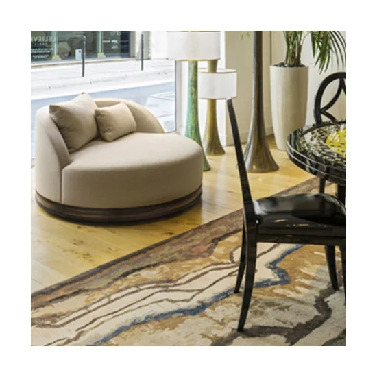 Accented Round Oak Base Swivel Armchair