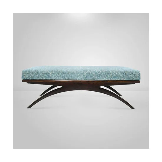 Gio Ponti Italian Convex Bench Upholstered Dark Walnut