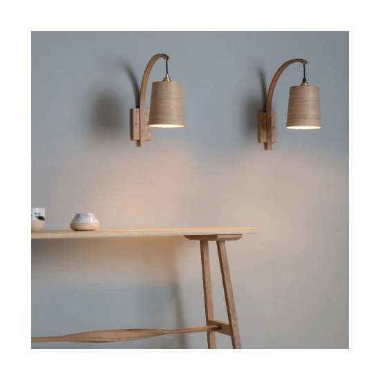 Single Stem Helix Shade English Oak Brass Wall Light