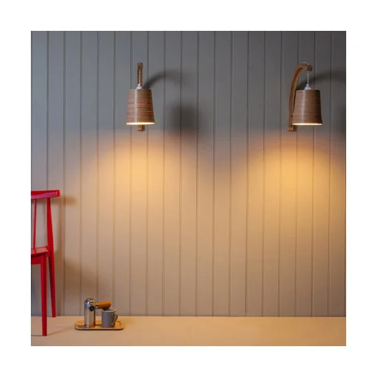 Single Stem Helix Shade English Oak Brass Wall Light
