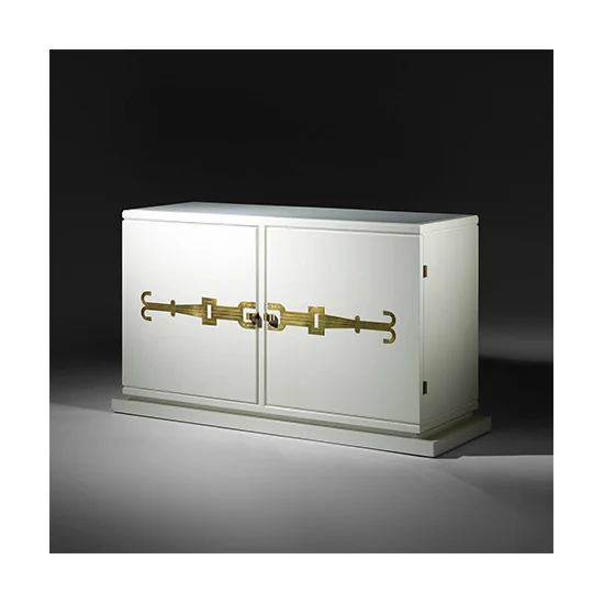 Parzinger White Lacquer Cabinet Gold Accent