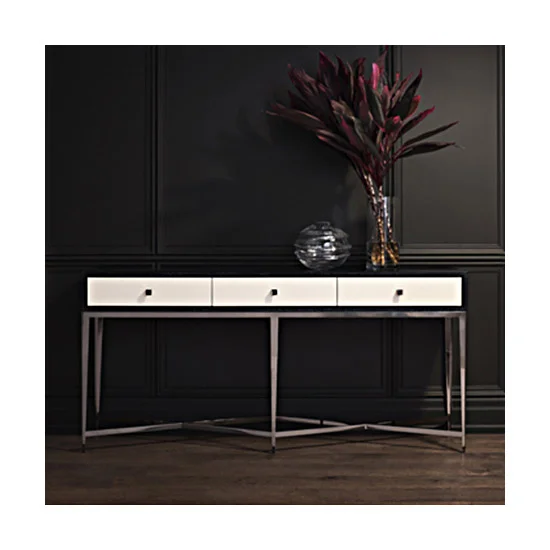 San Juan Console Sideboard Foyer Table Double X Stretcher Lacquered Wood Metal