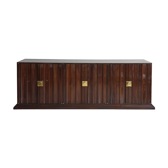 Tommi Parzinger Plinth Base Brass Walnut Credenza