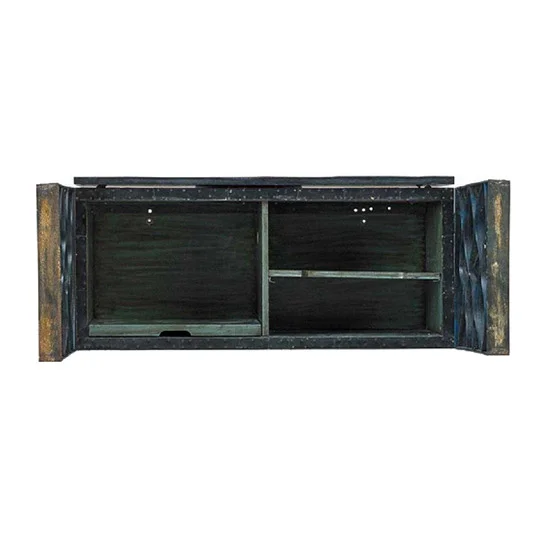 Paul Evans Wavy Front Welded Polychromed Steel Painted Wood Gold Leaf Cabinet