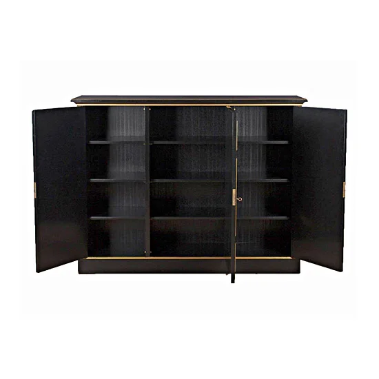 Hirsch Hirsch 1950s Hollywood Regenc Dark Wood Gold Detailing High Cabinet