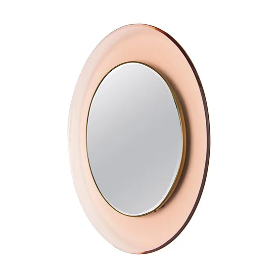 Max Ingrand Circular Italian Brass Trim Colored Glass Wall Mirror