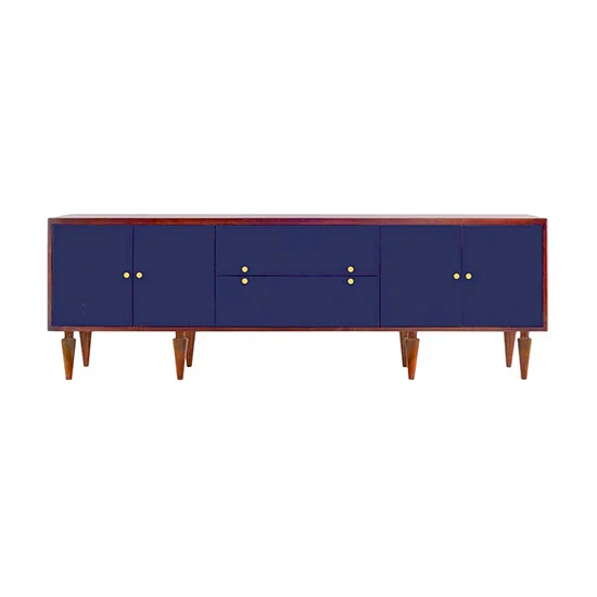 Charles Mark Charle Navy Blue Walnut Leather Contemporary Credenza