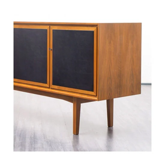 Cassette Doors Walnut Black Leather Sideboard