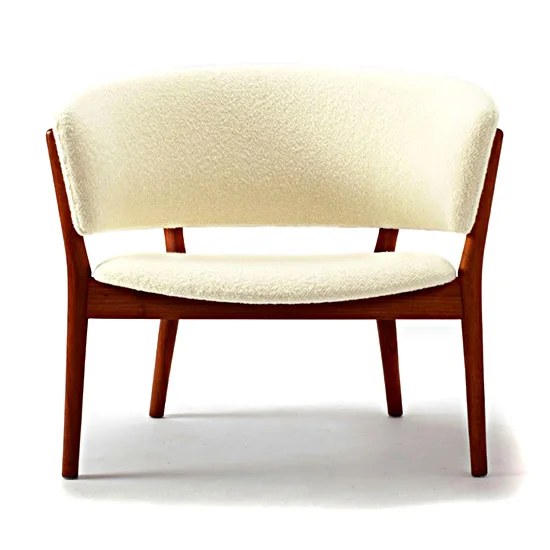 Ivory Wool Upholstered Teak Armchair After Ditzel