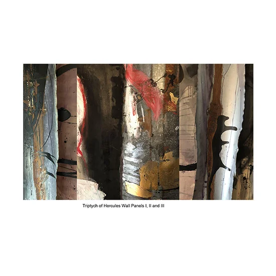 Hercules Wall Panel II Metal Mixed Media Gold Leaf On Canvas Installation by Rodrigo Palacios