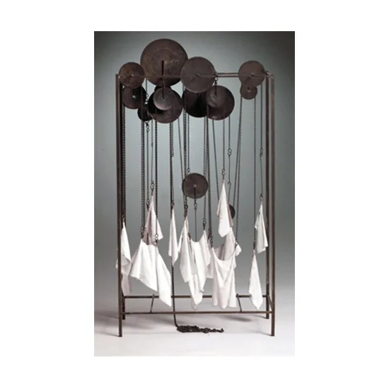 Tenement Freestanding Metal and Cloth Sculpture By Lauren Wilcox