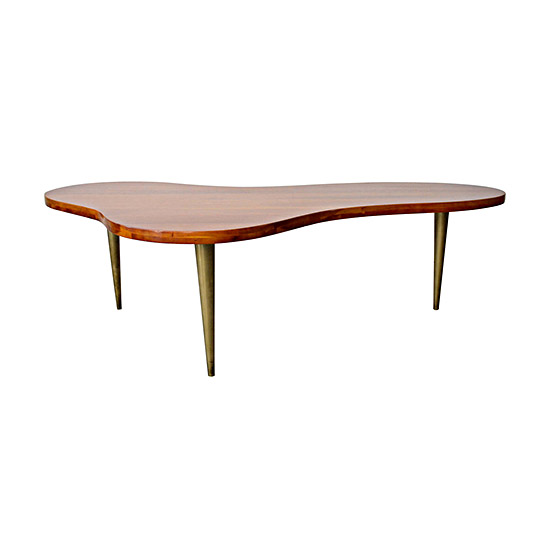 Walnut and Brass Biomorphic Coffee Table