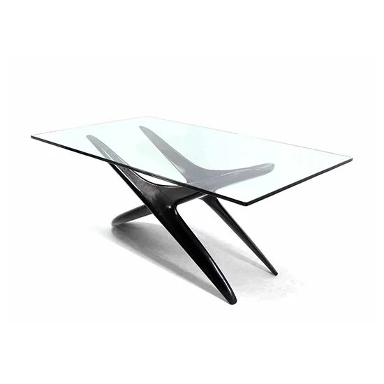 Italian Modern Organic Black Lacquer Base Dining Table