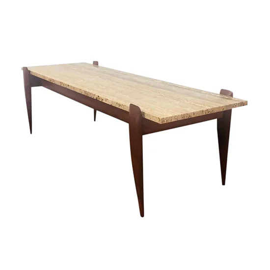 Gio Ponti Mid Century Walnut and Travertine Coffee Table